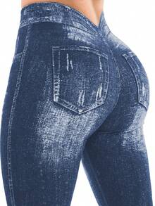 Gameset SHEIN Sport 女士日常百搭休闲运动紧身裤瑜伽裤 - 藍色 - 查看 8