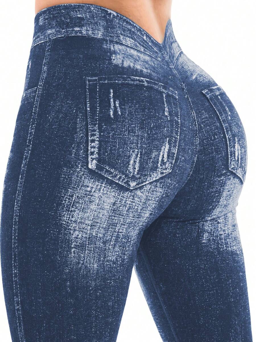 Gameset SHEIN Sport Women Daily Wear All-Match Casual Sports Leggings Yoga Pants,Women's Athletic Compression Leggings Yoga Pants For Hiking, Trekking, Gym,Easithlete V Back Scrunch Butt Seamless Leggings For Women Soft High Waisted Butt Lifting V-Back Booty Tights  Workout Gym Yoga Pants Seamless Gym Yoga Leggings - Blue - View 1