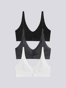 3 件装女士舒适无钢圈软杯纯色文胸内衣 - 彩色 - 查看 2