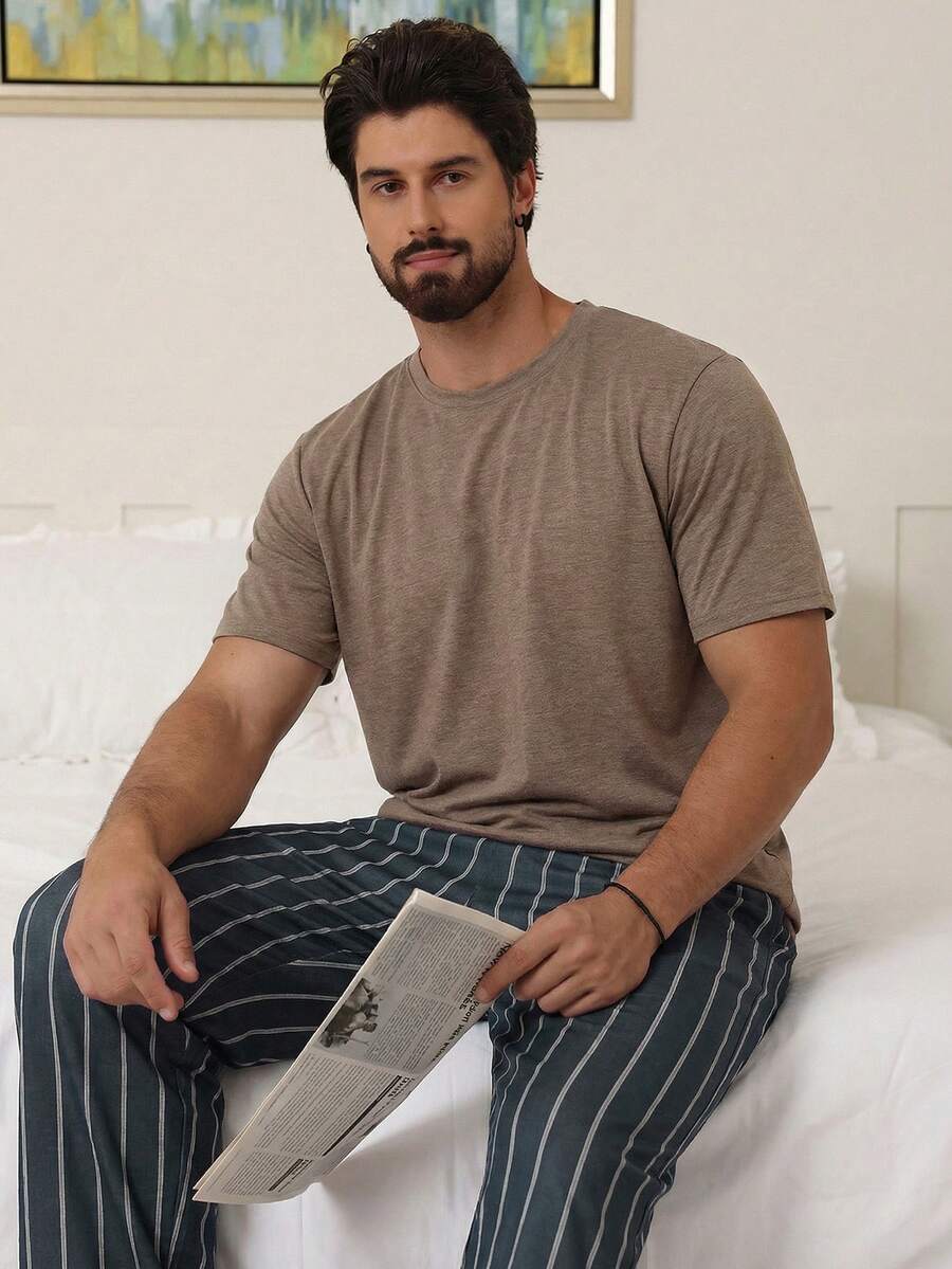 DAZY Conjunto de pijama de camiseta de manga corta y pantalones de varios colores para hombre, primavera/verano - Multicolor - Ver 1