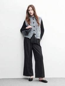 CUCCOO BIZCHIC 女士方头平底鞋，PU材质拼接设计，时尚简约舒适休闲乐福鞋 - 黑色 - 查看 2