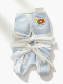 PETSIN 蓝色简约熊印花透气夏季休闲绝育服（带领带）、舒适棉质小狗哺乳服、夏季宠物专用服装 - 彩色 - 查看 2