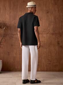 AKNOTIC Bộ áo sơ mi nam tay ngắn màu trơn, kiểu dáng thường ngày, thích hợp cho mùa hè. - Nhiều màu - Xem 5