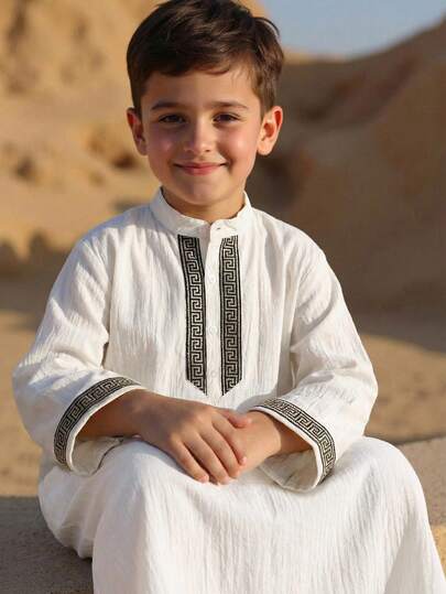 SHEIN Vacaura Tween Boy Casual Minimalist Retro Floral Formal Shirt, Suitable For Formal Occasions, Outings & Daily Wear