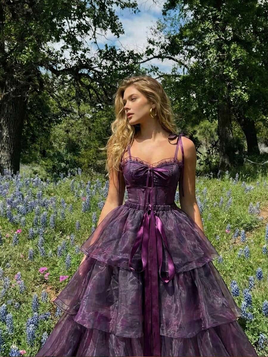 SHEIN MOD Vintage Oil Painting All Over Floral Floral Print Gorgeous 2in1 Dress With Detachable Multiple Skirts,Birthday Dress,Cruise Dress,Stacked Dress,Elegant Party Dresses,Graduation Dress,Black Dress,Country Concert Outfit,Summer Dress,Spring Dress,Valentine's Day,Vintage Outfits,70s Outfits,Retro Dress,Tea Party Dress,Romantic Dress, Purple Dress, Fantasy Dress, Purple Organza Dress, Detachable Skirt Dress