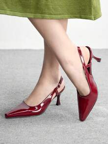 CUCCOO BIZCHIC Giày sandal nữ mũi nhọn gót nhọn bằng da PU, thiết kế tối giản thời trang, thoải mái cho sử dụng hàng ngày, dự tiệc và các sự kiện. - Màu Đỏ Sâu - Xem 1