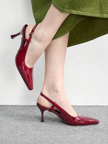 CUCCOO BIZCHIC Giày sandal nữ mũi nhọn gót nhọn bằng da PU, thiết kế tối giản thời trang, thoải mái cho sử dụng hàng ngày, dự tiệc và các sự kiện. - Màu Đỏ Sâu - Xem 5