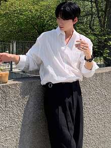 DAZY Men's White Long Sleeve Single-Breasted Dress Shirt, Suitable For Commuting, Spring/Summer - White - View 4