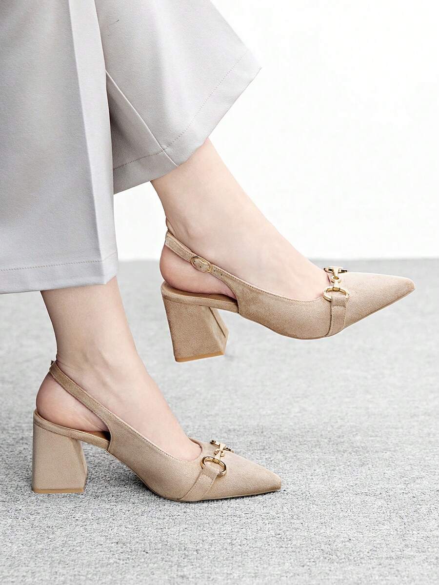 CUCCOO BIZCHIC Sepatu hak tebal wanita warna burgundy, desain minimalis klasik, cocok untuk bepergian, kencan, pesta, liburan, pernikahan, Natal, dan musim semi. - Krim Aprikot - View 1