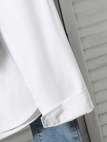 SHEIN Genkimix Kids Female Teenagers' Casual Fashion Lapel Shirt Button Placket Practical Version Loose, Comfortable, Soft, Practical And Versatile, Suitable For Autumn, Spring And Summer, Suitable For Daily Wear, Commuting, Outdoor Play, Sports, School, Streetwear, Parties And Photography - White - View 3