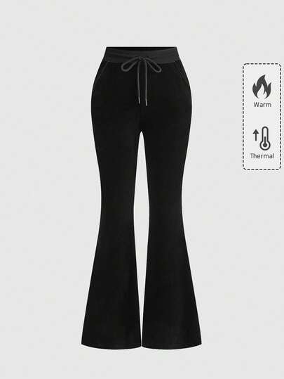 Gothic dunkle Schlaghose, samtiger warmer vintage sexy Slim Fit Stretch Damenhose