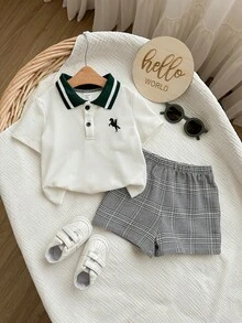 男婴可爱学院风休闲针织Polo衫和格子裤套装 - 彩色 - 查看 8