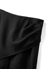 Rometta Plus Size Women Suit Material Ruched Asymmetrical Hem Lace Patchwork Elegant Skirt, Suitable For Commuting And Outings  Day - Black - View 5
