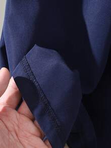 SHEIN Girls' Casual Minimalist Fashion Side Bow Skirt, Navy Blue Waist Skirt With Bowknot Design On Side, Suitable For Commuting And Daily Activities - Navy Blue - View 3