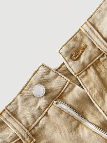 SHEIN ICON 女士休闲复古宽松牛仔裤，带腰带环 - 杏色 - 查看 3