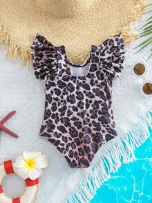 SHEIN This 1-Piece Baby Girl Cute And Versatile Sleeveless Swimsuit With A Cute Leopard Print Is Perfect For Vacations And Spring/Summer.