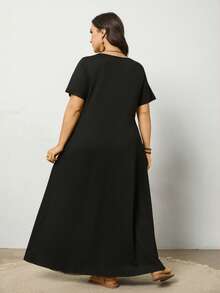 EMERY ROSE Plus Size Knit Patchwork Loose Long Dress - Multicolor - View 2