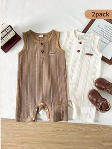 Playful Pals Set de 2 piezas Mono sin mangas con diseño de malla hueca de moda casual para bebés niños, adecuado para salidas de primavera/verano, vacaciones y uso diario - Multicolor - Ver 10