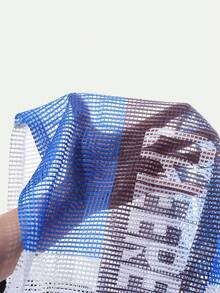 SHEIN Unity 撞色拼接字母印花镂空薄纱短款运动T恤 - 藍白色 - 查看 6