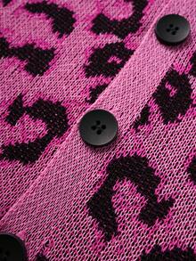 ROMWE MEN Street Life Men's Leopard Print Button Knit Sweater - Hot Pink - View 4