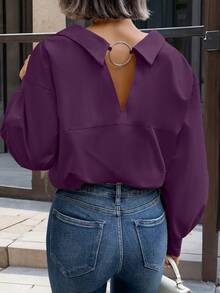 EMERY ROSE Women's Casual Versatile Solid Color Long Sleeve Shirt - Purple - View 5