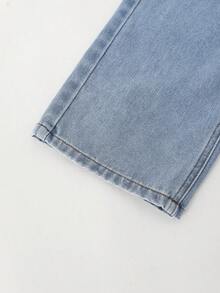 SHEIN 青少年男孩褪色优雅全印花马牛仔布校园精神牛仔裤