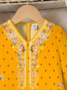 黃色秋季女嬰花卉 Jalabiya 婚禮賓客禮服，優雅復古刺繡阿拉伯長袖洋裝，傳統女嬰 Kaftan 祈禱 Abaya - 白色 - 查看 9