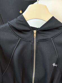 Franclia Women's Casual Zip-Up Sweatshirt With Embroidery, Autumn Outerwear - Black - View 6