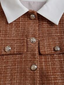 Sweetra American Elegant Low-Key Fashion Design Women's Single-Breasted Jacket And Midi Skirt 2 Pieces Set, Autumn/Winter - Brown - View 6