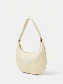 SHECARRY Women's Simple Daily Quilted Crescent Bag Shoulder Bag - Beige - View 2
