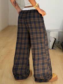 Coolane Women's Spring/Summer Streetwear Going Out Striped Pattern Wide Leg Casual Turn-Down Trousers Pants Plaid Pants Wide Leg Pants Loose Pants