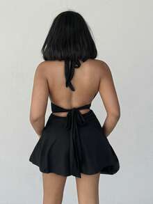 Alexandranx Mono negro ajustado con cuello en V profundo y correa descubierta en la espalda - Negro - Ver 2