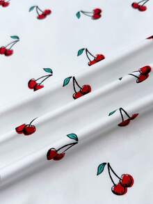 SHEIN 少女可爱樱桃印花蕾丝V领吊带背心+睡裤套装，柔软舒适 - 彩色 - 查看 7