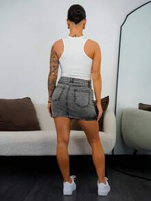 SAYEHFBABY Y2K Grunge Concert Cowboy Denim Cargo Skirt, Streetwear - Dark Grey - View 2