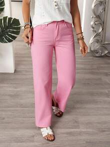 EMERY ROSE Quần Jeans Ống Thẳng Màu Trơn Đa Năng Thường Ngày - Hồng - Xem 6