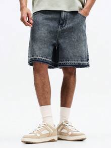 SUMWON Distressed Medium Wash Denim Shorts With Raw Hem Detail And Five Pocket Design For Casual Summer Style - Blue - View 3