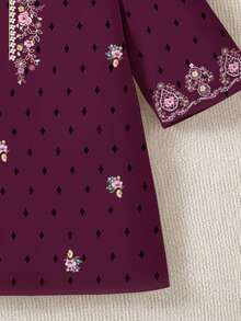 SHEIN Purple Floral Kids Jalabiya, Elegant Vintage Floral Embroidered, Baby Girl Casual Minimalist Traditional Long Sleeve Arabic Dress Suitable For Spring/Summer, Elegant Modest Long Sleeve Dress, Prayer Abaya, Easy Comfort, Casual Wear, Vacay Vibes, Modest Kaftan, Kids Jalabiya, Baby Girl Jalabiya - White - View 7