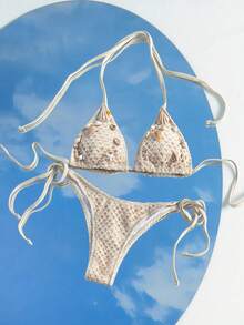 Swim SXY Maiô Duas Peças Tipo Tankini para Mulheres, Maiô Bikini Sexy de Alça Sem Costas - Caqui - Visão 1