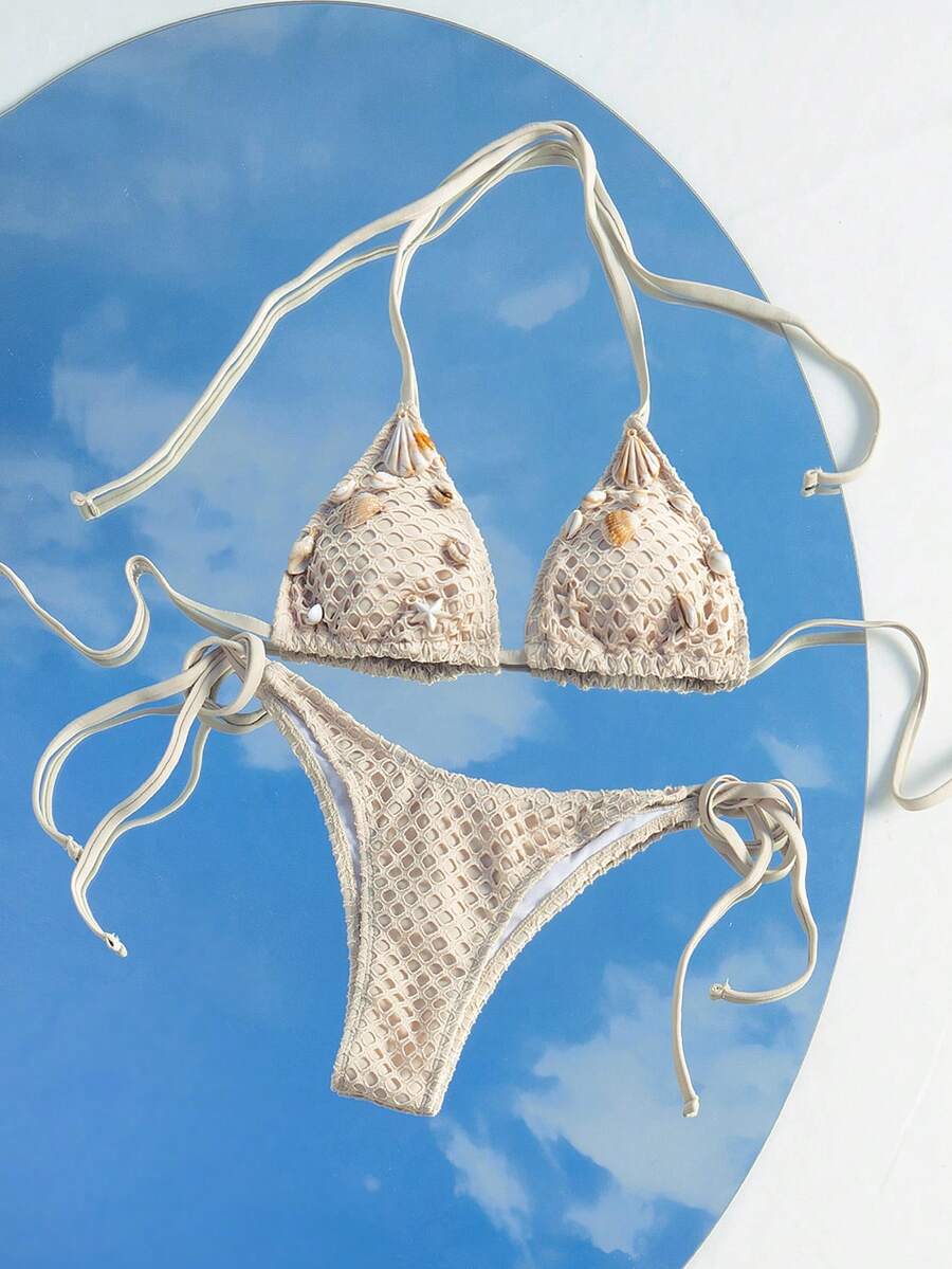 Swim SXY Maiô Duas Peças Tipo Tankini para Mulheres, Maiô Bikini Sexy de Alça Sem Costas - Caqui - Visão 1