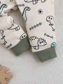 Newborn Baby Boy Cute Casual Cartoon Pattern Patchwork Long Sleeve Pajama Set Neutral - Green - View 5