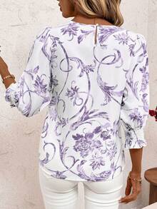 SHEIN Clasi Kemeja Wanita Kasual Longgar Leher Bulat Lengan Sedang - Mauve Purple - View 2
