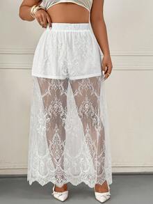 Femmeverse Saia Casual com Detalhe em Renda Plus Size Feminina - Branco - Visão 6