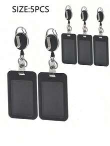 1pc Hard Black Vertical Plastic Card Holder With Retractable Badge Reel Clip For Office/School Id, Credit Card, Key Card, Driver License And Access Pass Protection Back To School - Black - View 9