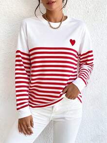 EMERY ROSE 情人节爱心条纹长袖数码印花T恤 - 彩色 - 查看 3