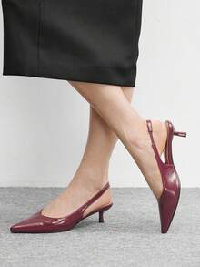 CUCCOO BIZCHIC Giày cao gót mũi nhọn màu đỏ tía bằng da bóng, quai hậu khoét rỗng, kiểu dáng slip-on dành cho nữ, đa năng cho công sở và mặc hàng ngày. - Màu Đỏ Sâu - Xem 5