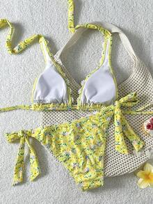 Swim Mod Women's Summer Beach Casual Vacation Ditsy Floral Ruffle Trim Bikini Set - Multicolor - View 7