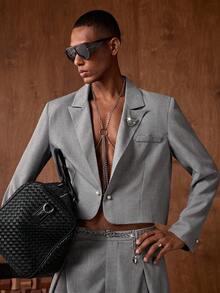 AKNOTIC Business Casual 男士梭织休闲宽松长袖外套和直筒裤两件套 - 灰色 - 查看 3