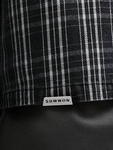 SUMWON 男士长袖宽松格纹纽扣牛仔衬衫，带胸前口袋，翻领休闲款 - 彩色 - 查看 6