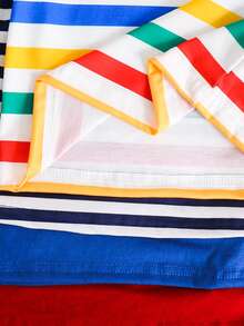 SHEIN 买三送一，4件/套，男女童舒适百搭休闲条纹短袖T恤，带口袋，适合日常穿着、运动、郊游、上学、聚会、节日、摄影、返校季、春夏穿着。 - 寶藍色 - 查看 4