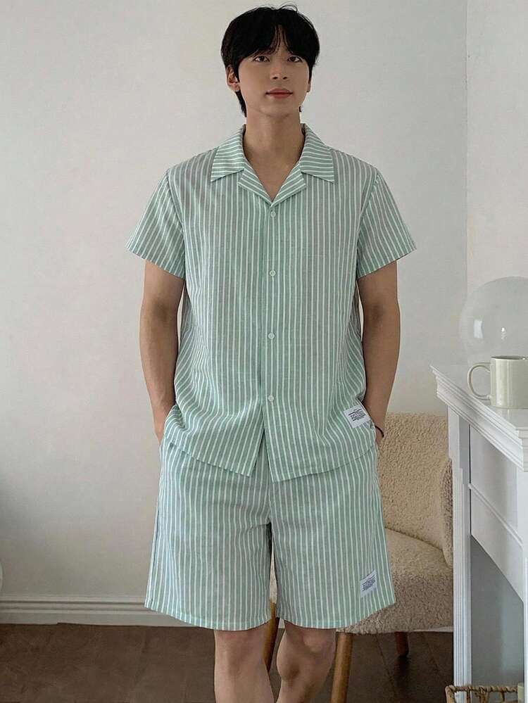 Summer Short Sleeve Shirt With Shorts Men's Pajama Set